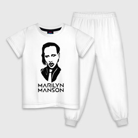 Детская пижама хлопок с принтом Мэрилин Мэнсон , 100% хлопок |  брюки и футболка прямого кроя, без карманов, на брюках мягкая резинка на поясе и по низу штанин
 | Тематика изображения на принте: marilyn manson | rock | готика | музыка | мэрилин мэнсон | рок