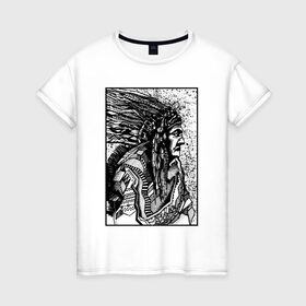 Женская футболка хлопок с принтом Drawing indian , 100% хлопок | прямой крой, круглый вырез горловины, длина до линии бедер, слегка спущенное плечо | black | drawing | indian | индеец | рисунок | черный