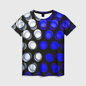 Женская футболка 3D с принтом GGGelt , 100% полиэфир ( синтетическое хлопкоподобное полотно) | прямой крой, круглый вырез горловины, длина до линии бедер | abstraction | blue | circles | light | shapes | white | абстракция | белый | круги | свет | синий | формы