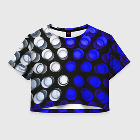 Женская футболка Crop-top 3D с принтом GGGelt , 100% полиэстер | круглая горловина, длина футболки до линии талии, рукава с отворотами | abstraction | blue | circles | light | shapes | white | абстракция | белый | круги | свет | синий | формы