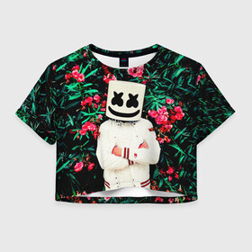 Женская футболка Crop-top 3D с принтом MARSHMELLO ROSES , 100% полиэстер | круглая горловина, длина футболки до линии талии, рукава с отворотами | fortnite | marshmallo | marshmallow | marshmello | marshmellow | маршмелло | маршмеллоу | розы | фортнайт