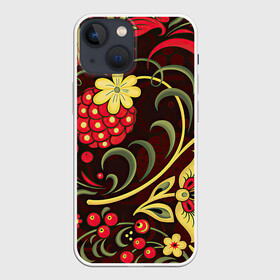 Чехол для iPhone 13 mini с принтом Хохлома ,  |  | арт | вектор | желтый | зеленый | золотой | красный | малина | народный рисунок | рисунок | хохлома | цветок | цветы | чёрный | ягода | ягоды