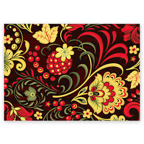 Поздравительная открытка с принтом Хохлома , 100% бумага | плотность бумаги 280 г/м2, матовая, на обратной стороне линовка и место для марки
 | Тематика изображения на принте: арт | вектор | желтый | зеленый | золотой | красный | малина | народный рисунок | рисунок | хохлома | цветок | цветы | чёрный | ягода | ягоды