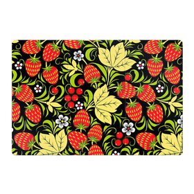 Магнитный плакат 3Х2 с принтом Хохлома , Полимерный материал с магнитным слоем | 6 деталей размером 9*9 см | арт | белый | вектор | желтый | зеленый | земляника | золотой | клубника | клюква | красный | народный рисунок | рисунок | хохлома | цветок | цветы | чёрный | ягода | ягоды