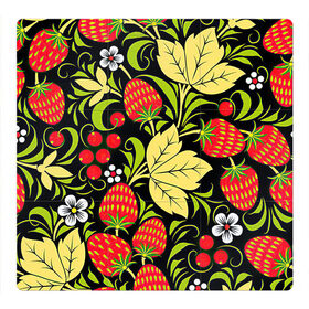 Магнитный плакат 3Х3 с принтом Хохлома , Полимерный материал с магнитным слоем | 9 деталей размером 9*9 см | арт | белый | вектор | желтый | зеленый | земляника | золотой | клубника | клюква | красный | народный рисунок | рисунок | хохлома | цветок | цветы | чёрный | ягода | ягоды