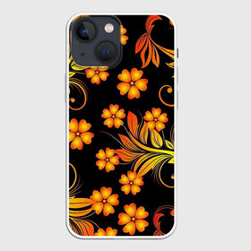 Чехол для iPhone 13 mini с принтом Хохлома ,  |  | арт | вектор | желтый | золотой | красный | народный рисунок | рисунок | хохлома | цветок | цветы | чёрный