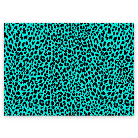 Поздравительная открытка с принтом ЛАЗУРНЫЙ ЛЕОПАРД , 100% бумага | плотность бумаги 280 г/м2, матовая, на обратной стороне линовка и место для марки
 | Тематика изображения на принте: гепард | гламур | животные | камуфляж | лазурь | леопард | морской | паттерн | пятна | синий