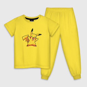Детская пижама хлопок с принтом Pikachu из меха , 100% хлопок |  брюки и футболка прямого кроя, без карманов, на брюках мягкая резинка на поясе и по низу штанин
 | pikachu | pokemon | pokemongo | аниме | детективпикачу | пикачу | покемон | покемонпикачу | покемоны