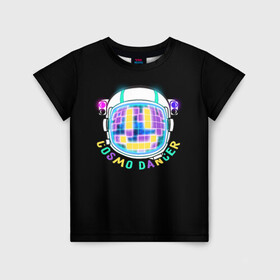 Детская футболка 3D с принтом Cosmo Dancer , 100% гипоаллергенный полиэфир | прямой крой, круглый вырез горловины, длина до линии бедер, чуть спущенное плечо, ткань немного тянется | space | космический | космонавт | космос | неон | разноцветный | танцы