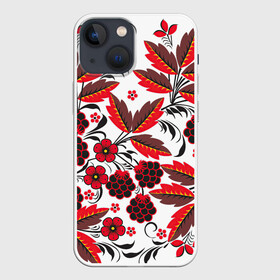 Чехол для iPhone 13 mini с принтом Хохлома ,  |  | арт | белый | вектор | красный | народный рисунок | рисунок | хохлома | цветок | цветы | чёрный | ягода | ягоды