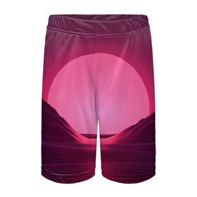 Детские спортивные шорты 3D с принтом Фиолетовый закат ,  100% полиэстер
 | пояс оформлен широкой мягкой резинкой, ткань тянется
 | кибер закат