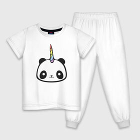 Детская пижама хлопок с принтом Панда-единорог , 100% хлопок |  брюки и футболка прямого кроя, без карманов, на брюках мягкая резинка на поясе и по низу штанин
 | Тематика изображения на принте: единорог | милая пандочка | панда | панда единорог | панда единорожка | панда с рогом | пандочка | пандочка единорог | пандочка единорожка