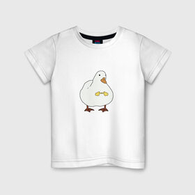 Детская футболка хлопок с принтом Shy duck , 100% хлопок | круглый вырез горловины, полуприлегающий силуэт, длина до линии бедер | Тематика изображения на принте: duck | mem | застенчивая утка | мем | милая утка | прикол | птица | утка | юмор