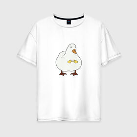 Женская футболка хлопок Oversize с принтом Shy duck , 100% хлопок | свободный крой, круглый ворот, спущенный рукав, длина до линии бедер
 | duck | mem | застенчивая утка | мем | милая утка | прикол | птица | утка | юмор
