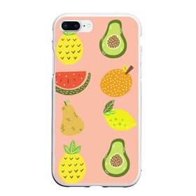 Чехол для iPhone 7Plus/8 Plus матовый с принтом Фруктики , Силикон | Область печати: задняя сторона чехла, без боковых панелей | авокадо | ананас | апельсин | арбуз | виноград | груша | лимон | фрукт