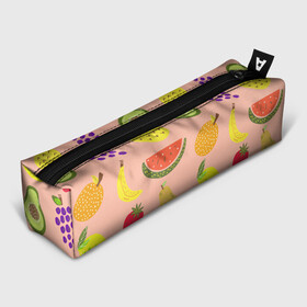 Пенал 3D с принтом Фруктики , 100% полиэстер | плотная ткань, застежка на молнии | Тематика изображения на принте: авокадо | ананас | апельсин | арбуз | виноград | груша | лимон | фрукт
