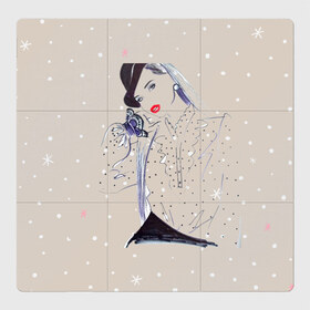 Магнитный плакат 3Х3 с принтом Девушка , Полимерный материал с магнитным слоем | 9 деталей размером 9*9 см | Тематика изображения на принте: бежевый | гламур | девушка | звезда | красивая | мода | снежинка | фэшн