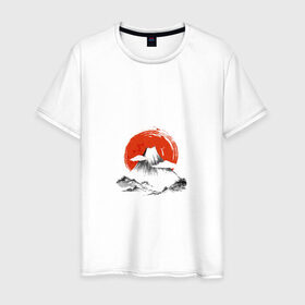 Мужская футболка хлопок с принтом Гора Фудзи , 100% хлопок | прямой крой, круглый вырез горловины, длина до линии бедер, слегка спущенное плечо. | Тематика изображения на принте: азия | аниме | гора | гора фудзи | кимоно | китай | манга | сакура | суши | фудзияма | цунами | япония