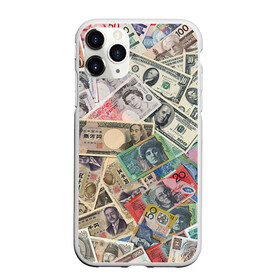 Чехол для iPhone 11 Pro матовый с принтом Деньги , Силикон |  | арт | банкноты | валюта | деньги | доллары | зеленый | иена | красный | серый | синий | фунт стерлингов | юани