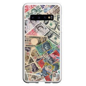 Чехол для Samsung Galaxy S10 с принтом Деньги , Силикон | Область печати: задняя сторона чехла, без боковых панелей | Тематика изображения на принте: арт | банкноты | валюта | деньги | доллары | зеленый | иена | красный | серый | синий | фунт стерлингов | юани