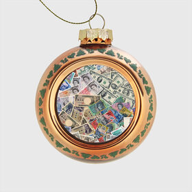 Стеклянный ёлочный шар с принтом Деньги , Стекло | Диаметр: 80 мм | арт | банкноты | валюта | деньги | доллары | зеленый | иена | красный | серый | синий | фунт стерлингов | юани