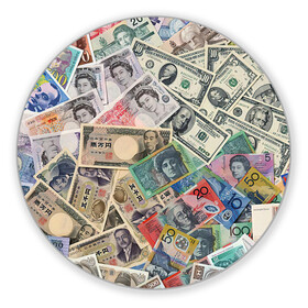 Коврик для мышки круглый с принтом Деньги , резина и полиэстер | круглая форма, изображение наносится на всю лицевую часть | Тематика изображения на принте: арт | банкноты | валюта | деньги | доллары | зеленый | иена | красный | серый | синий | фунт стерлингов | юани