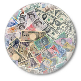 Значок с принтом Деньги ,  металл | круглая форма, металлическая застежка в виде булавки | Тематика изображения на принте: арт | банкноты | валюта | деньги | доллары | зеленый | иена | красный | серый | синий | фунт стерлингов | юани
