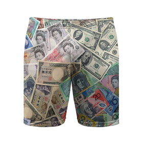Мужские шорты спортивные с принтом Деньги ,  |  | арт | банкноты | валюта | деньги | доллары | зеленый | иена | красный | серый | синий | фунт стерлингов | юани