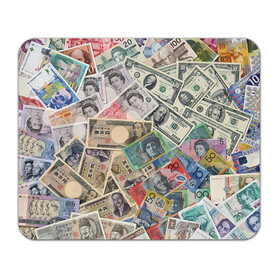 Коврик для мышки прямоугольный с принтом Деньги , натуральный каучук | размер 230 х 185 мм; запечатка лицевой стороны | арт | банкноты | валюта | деньги | доллары | зеленый | иена | красный | серый | синий | фунт стерлингов | юани