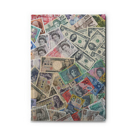 Обложка для автодокументов с принтом Деньги , натуральная кожа |  размер 19,9*13 см; внутри 4 больших “конверта” для документов и один маленький отдел — туда идеально встанут права | Тематика изображения на принте: арт | банкноты | валюта | деньги | доллары | зеленый | иена | красный | серый | синий | фунт стерлингов | юани