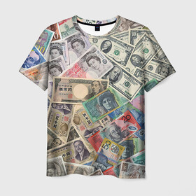 Мужская футболка 3D с принтом Деньги , 100% полиэфир | прямой крой, круглый вырез горловины, длина до линии бедер | Тематика изображения на принте: арт | банкноты | валюта | деньги | доллары | зеленый | иена | красный | серый | синий | фунт стерлингов | юани