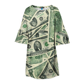 Детское платье 3D с принтом Доллар , 100% полиэстер | прямой силуэт, чуть расширенный к низу. Круглая горловина, на рукавах — воланы | 100 долларов | арт | банкноты | валюта | деньги | доллар | зеленый | рисунок | сто | сто долларов
