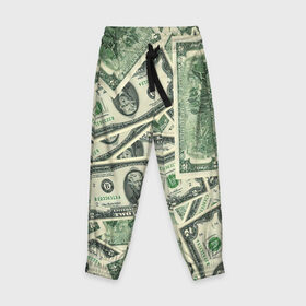 Детские брюки 3D с принтом Доллар , 100% полиэстер | манжеты по низу, эластичный пояс регулируется шнурком, по бокам два кармана без застежек, внутренняя часть кармана из мелкой сетки | 100 долларов | арт | банкноты | валюта | деньги | доллар | зеленый | рисунок | сто | сто долларов