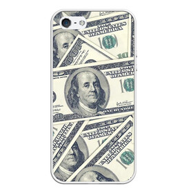 Чехол для iPhone 5/5S матовый с принтом Доллары , Силикон | Область печати: задняя сторона чехла, без боковых панелей | Тематика изображения на принте: 100 долларов | арт | банкноты | валюта | деньги | доллары | зеленый | зелень | сто | сто долларов