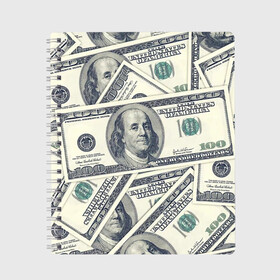 Тетрадь с принтом Доллары , 100% бумага | 48 листов, плотность листов — 60 г/м2, плотность картонной обложки — 250 г/м2. Листы скреплены сбоку удобной пружинной спиралью. Уголки страниц и обложки скругленные. Цвет линий — светло-серый
 | Тематика изображения на принте: 100 долларов | арт | банкноты | валюта | деньги | доллары | зеленый | зелень | сто | сто долларов