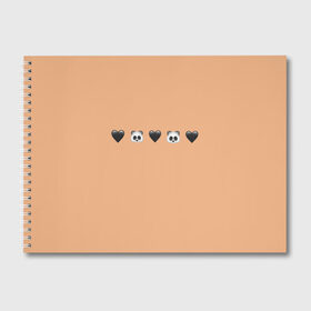 Альбом для рисования с принтом смайлы пандочки и сердечки , 100% бумага
 | матовая бумага, плотность 200 мг. | панда | пандочка | пандочки | панды | панды и черные сердечки | сердечки | сердца | смайлики | смайлы | черное сердце