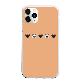 Чехол для iPhone 11 Pro Max матовый с принтом смайлы пандочки и сердечки , Силикон |  | панда | пандочка | пандочки | панды | панды и черные сердечки | сердечки | сердца | смайлики | смайлы | черное сердце