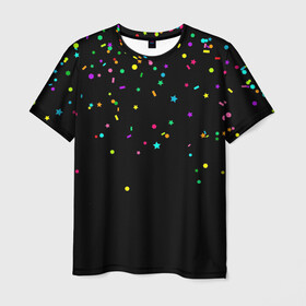 Мужская футболка 3D с принтом Праздничное настроение , 100% полиэфир | прямой крой, круглый вырез горловины, длина до линии бедер | блёстки | веселье | конфетти | праздник | салют