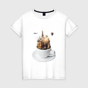 Женская футболка хлопок с принтом Moscow in a cup , 100% хлопок | прямой крой, круглый вырез горловины, длина до линии бедер, слегка спущенное плечо | art | design | moscow | travel | арт | дизайн | москва | путешествия | чашка
