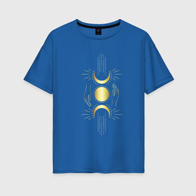 Женская футболка хлопок Oversize с принтом Луна в руках , 100% хлопок | свободный крой, круглый ворот, спущенный рукав, длина до линии бедер
 | moon. | волшебная луна | золото | фазы луны