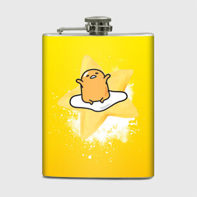 Фляга с принтом Gudetama , металлический корпус | емкость 0,22 л, размер 125 х 94 мм. Виниловая наклейка запечатывается полностью | Тематика изображения на принте: gudetama | анимешное яйцо | гудетама | желток | стекающее яйцо | яичница