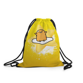 Рюкзак-мешок 3D с принтом Gudetama , 100% полиэстер | плотность ткани — 200 г/м2, размер — 35 х 45 см; лямки — толстые шнурки, застежка на шнуровке, без карманов и подкладки | Тематика изображения на принте: gudetama | анимешное яйцо | гудетама | желток | стекающее яйцо | яичница