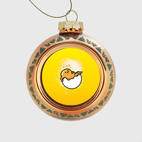 Стеклянный ёлочный шар с принтом Gudetama , Стекло | Диаметр: 80 мм | gudetama | анимешное яйцо | гудетама | желток | стекающее яйцо | яичница
