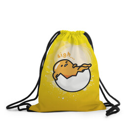 Рюкзак-мешок 3D с принтом Gudetama , 100% полиэстер | плотность ткани — 200 г/м2, размер — 35 х 45 см; лямки — толстые шнурки, застежка на шнуровке, без карманов и подкладки | Тематика изображения на принте: gudetama | анимешное яйцо | гудетама | желток | стекающее яйцо | яичница