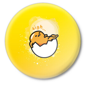 Значок с принтом Gudetama ,  металл | круглая форма, металлическая застежка в виде булавки | Тематика изображения на принте: gudetama | анимешное яйцо | гудетама | желток | стекающее яйцо | яичница