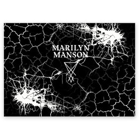 Поздравительная открытка с принтом Marilyn Manson , 100% бумага | плотность бумаги 280 г/м2, матовая, на обратной стороне линовка и место для марки
 | marilyn manson | nothing records | известность | музыка | рок группа