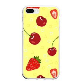 Чехол для iPhone 7Plus/8 Plus матовый с принтом Черешня и клубника , Силикон | Область печати: задняя сторона чехла, без боковых панелей | арт | вишня | жёлтый | зеленый | клубника | красный | рисунок | черешня | ягода