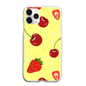 Чехол для iPhone 11 Pro матовый с принтом Черешня и клубника , Силикон |  | арт | вишня | жёлтый | зеленый | клубника | красный | рисунок | черешня | ягода