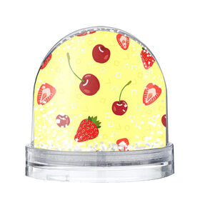 Снежный шар с принтом Черешня и клубника , Пластик | Изображение внутри шара печатается на глянцевой фотобумаге с двух сторон | арт | вишня | жёлтый | зеленый | клубника | красный | рисунок | черешня | ягода