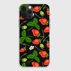 Чехол для iPhone 12 Pro Max с принтом Клубника , Силикон |  | арт | белые цветы | белый | белый цветок | зеленый | клубника | красный | листва | листья | растение | рисунок | цветок | цветы